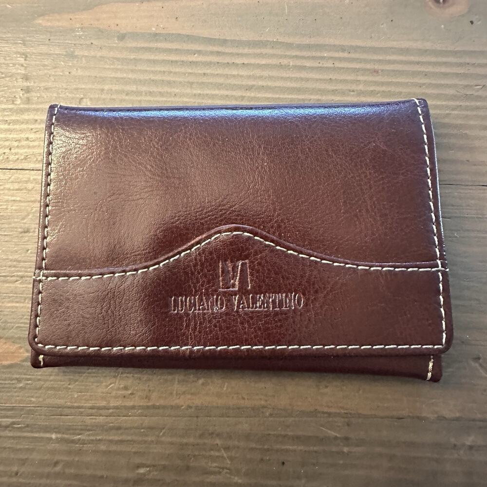 Luciano Valentino Credit Card Wallet Oxblood Red Leather Bifold Italy 4in X 3in
